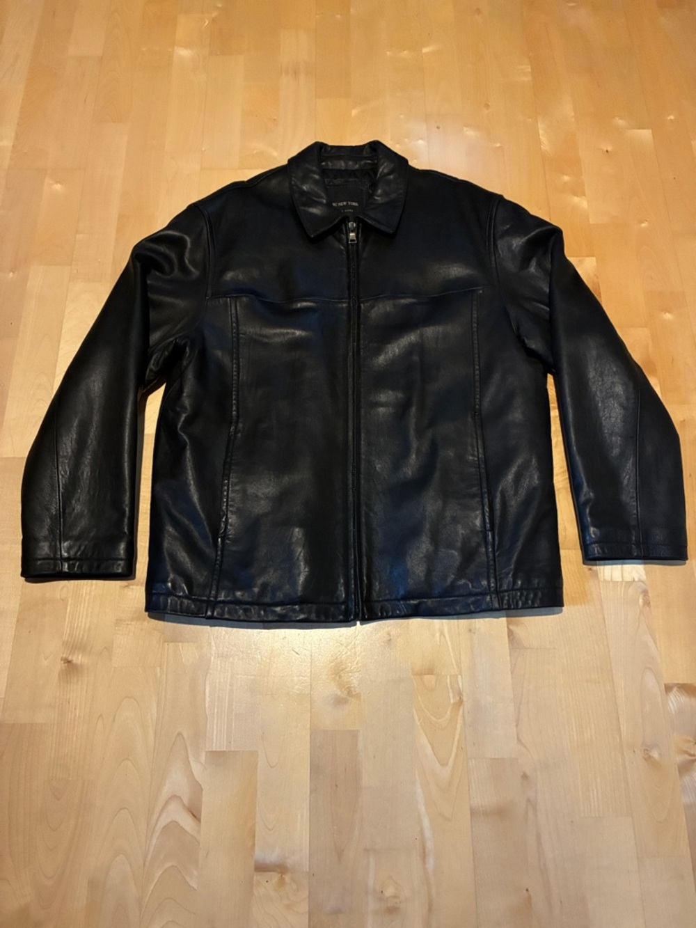 Vintage 1998 Marc New York Black Leather Zip-Front Bomber Jacket